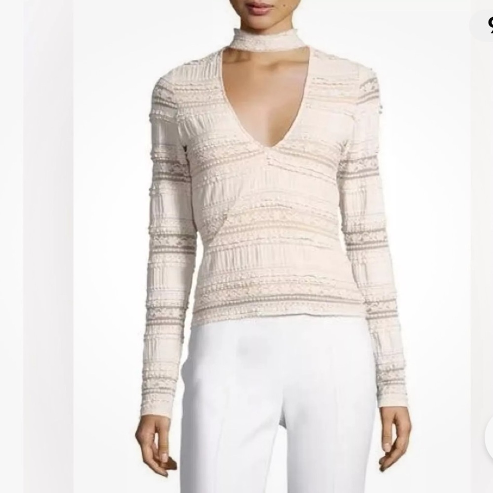 Cinq A Sept Cecily Lace Choker V-Neck Top